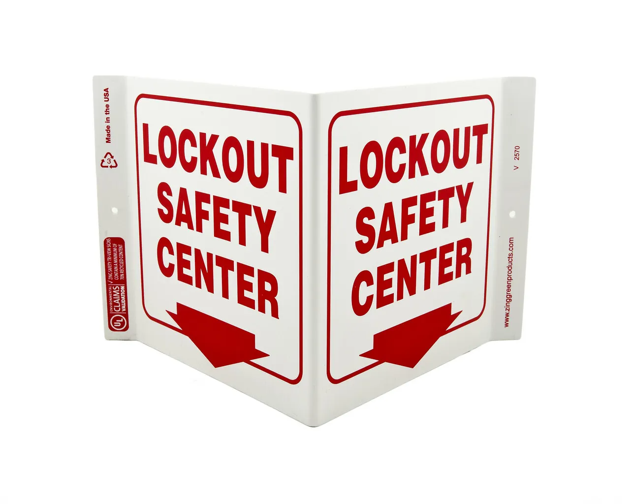 ZING 2570 Eco Safety V Sign, Lockout Safety Center, 7Hx12Wx5D, Recycled Plastic
