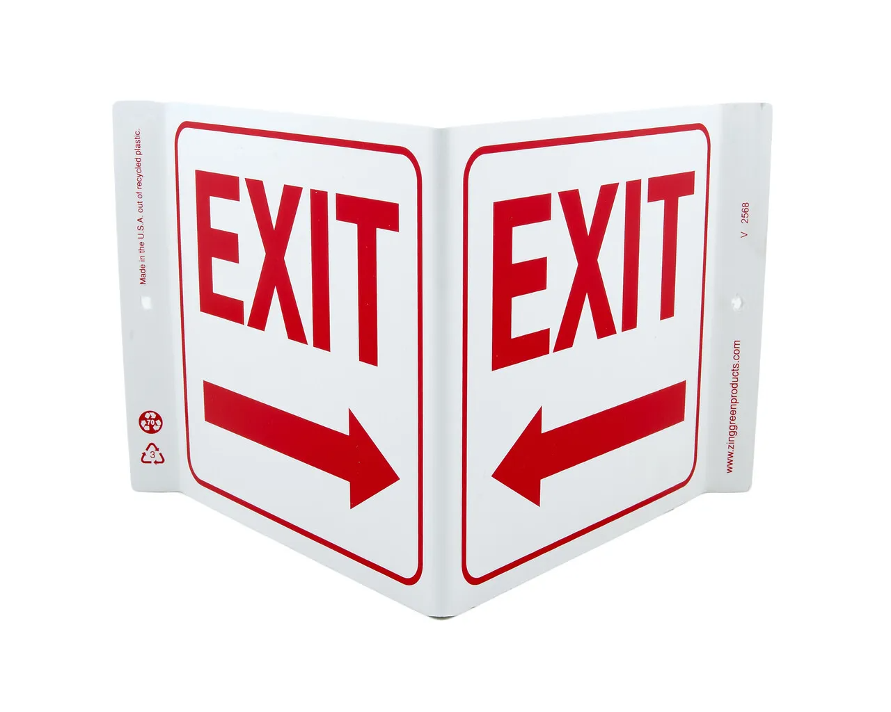 ZING 2568 Eco Safety V Sign, Exit Left Arrow, 7Hx12Wx5D, Recycled Plastic