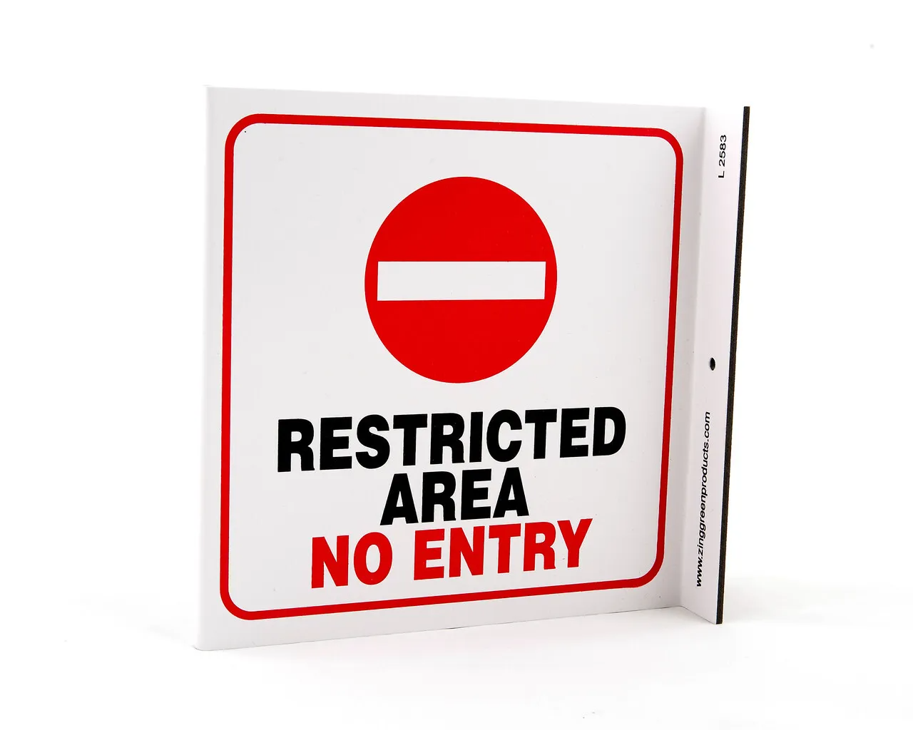ZING 2583 Eco Safety L Sign, Restricted Area, 7Hx2.5Wx7D, Recycled Plastic