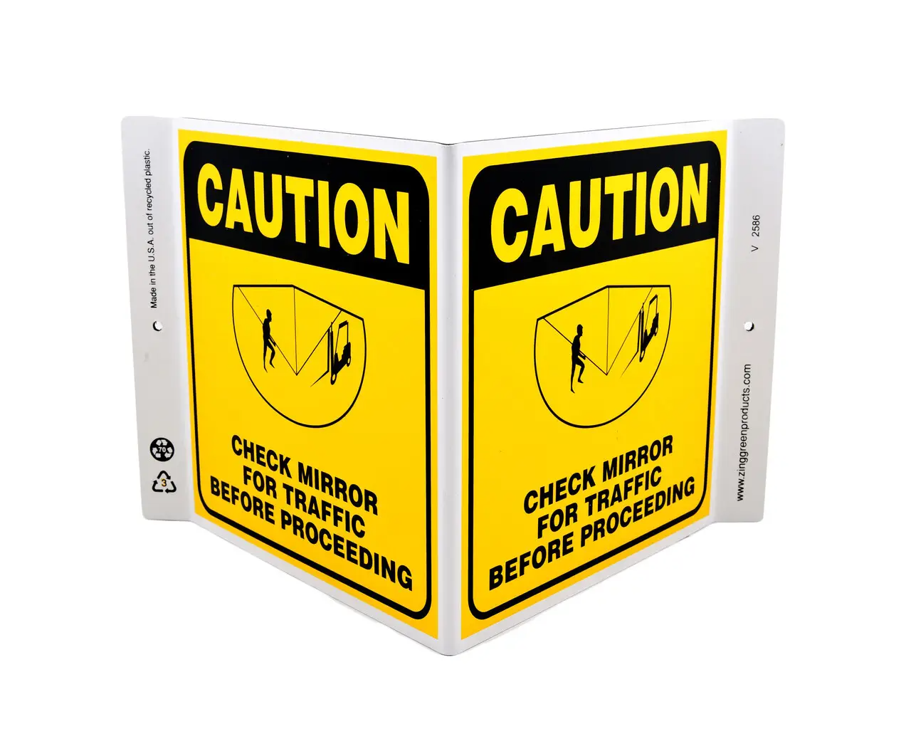 ZING 2586 Eco Safety V Sign, Check Mirror For Traffic, 7Hx12Wx5D, Recycled Plastic