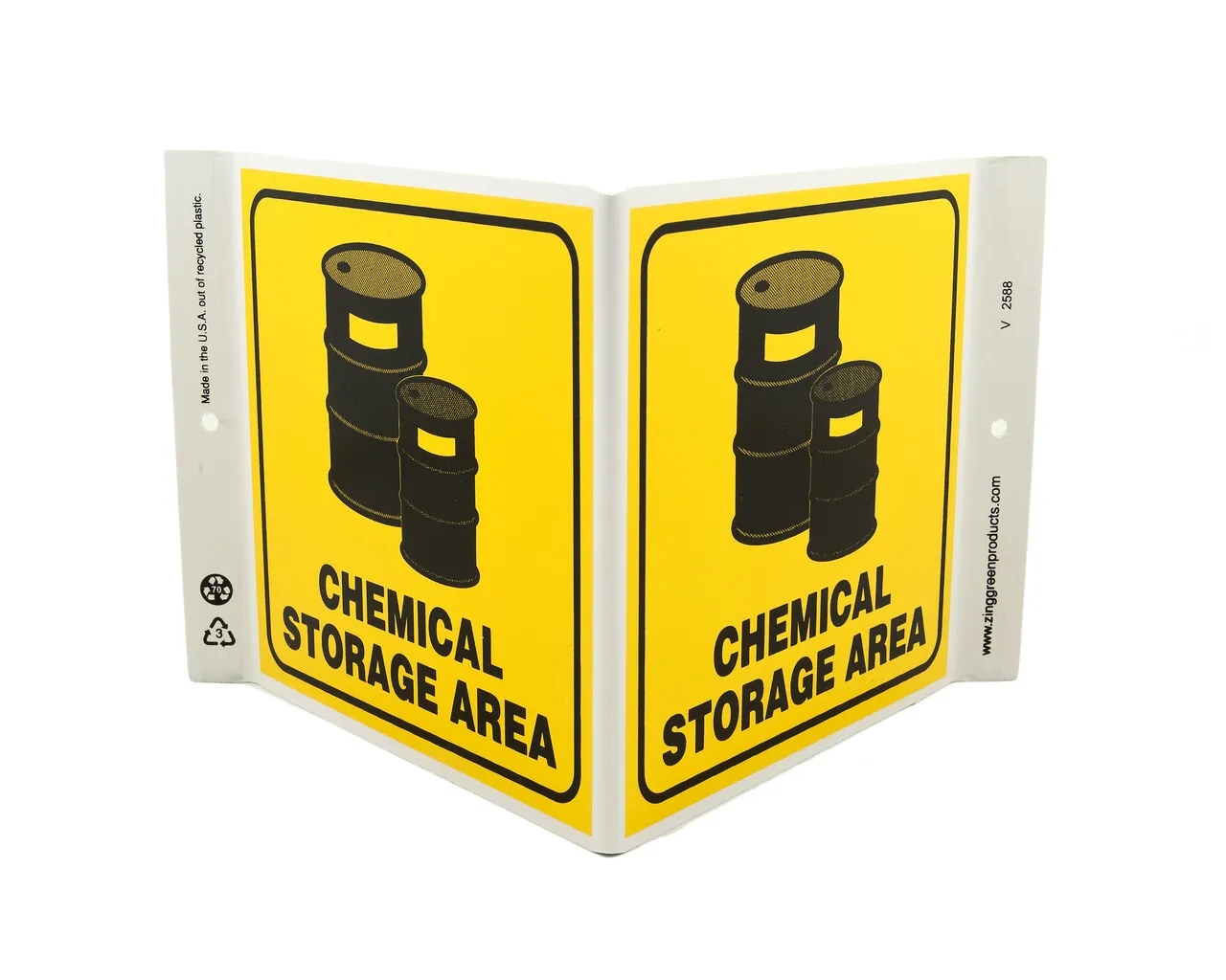 ZING 2588 Eco Safety V Sign, Chemical Storage Area, 7Hx12Wx5D, Recycled Plastic