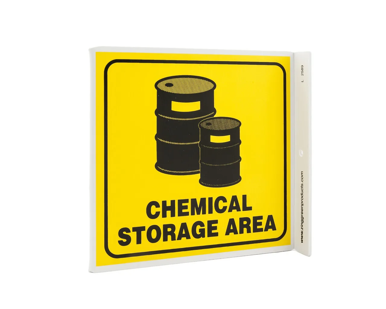 ZING 2589 Eco Safety L Sign, Chemical Storage Area, 7Hx2.5Wx7D, Recycled Plastic