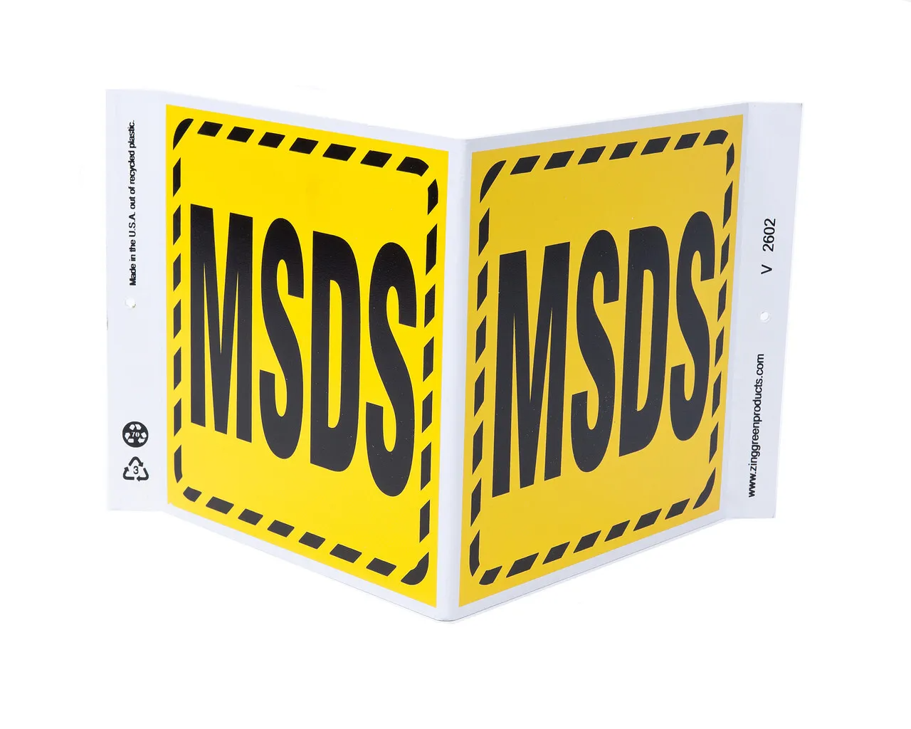 ZING 2602 Eco Safety V Sign, MSDS, 7Hx12Wx5D, Recycled Plastic