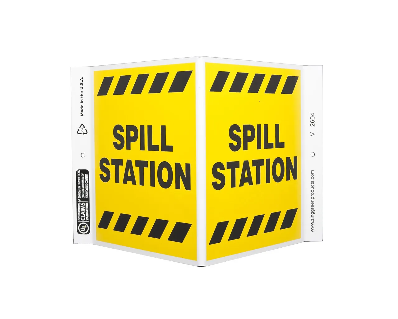ZING 2604 Eco Safety V Sign, Spill Station, 7Hx12Wx5D, Recycled Plastic