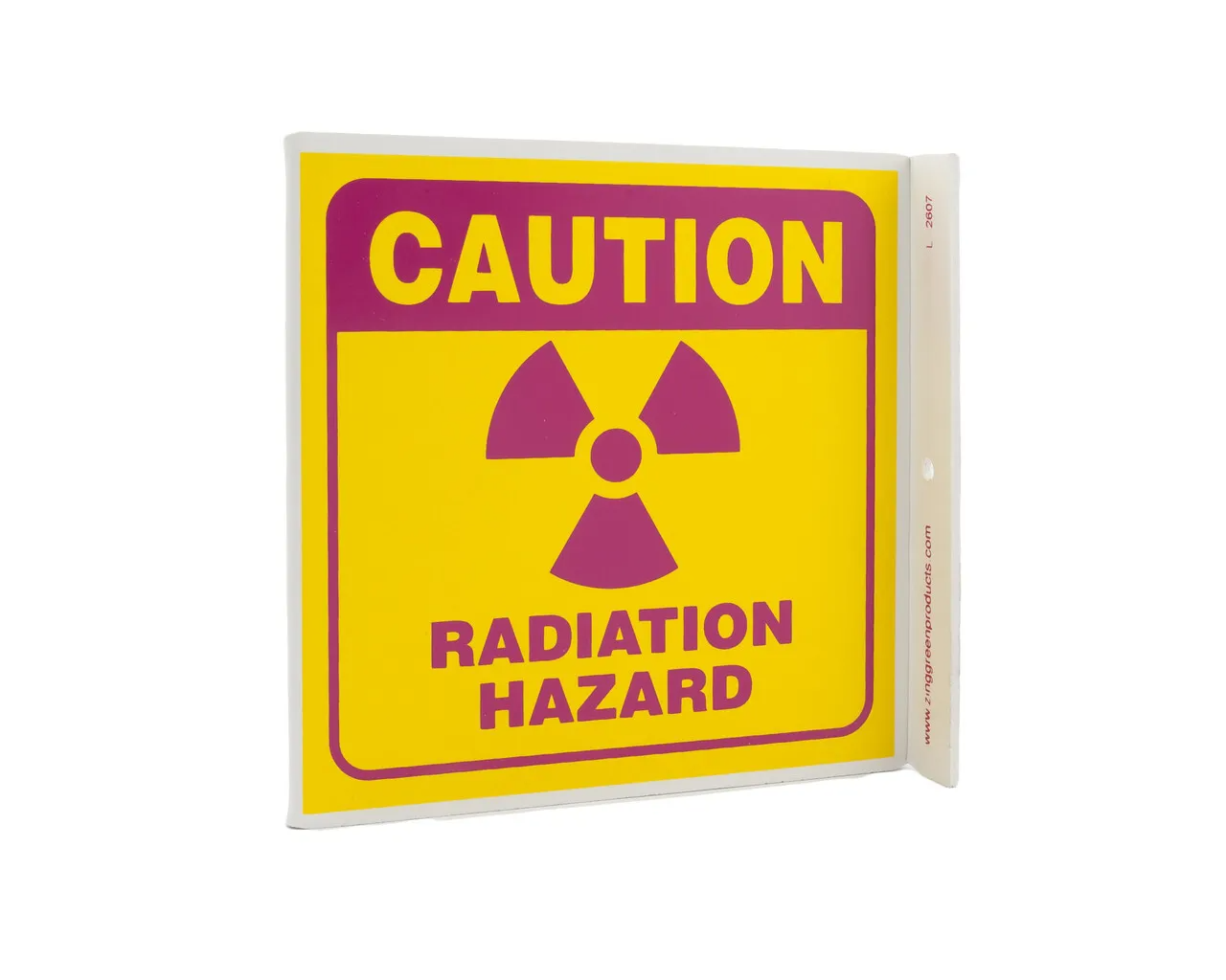 ZING 2607 Eco Safety L Sign, Radiation Hazard, 7Hx2.5Wx7D, Recycled Plastic