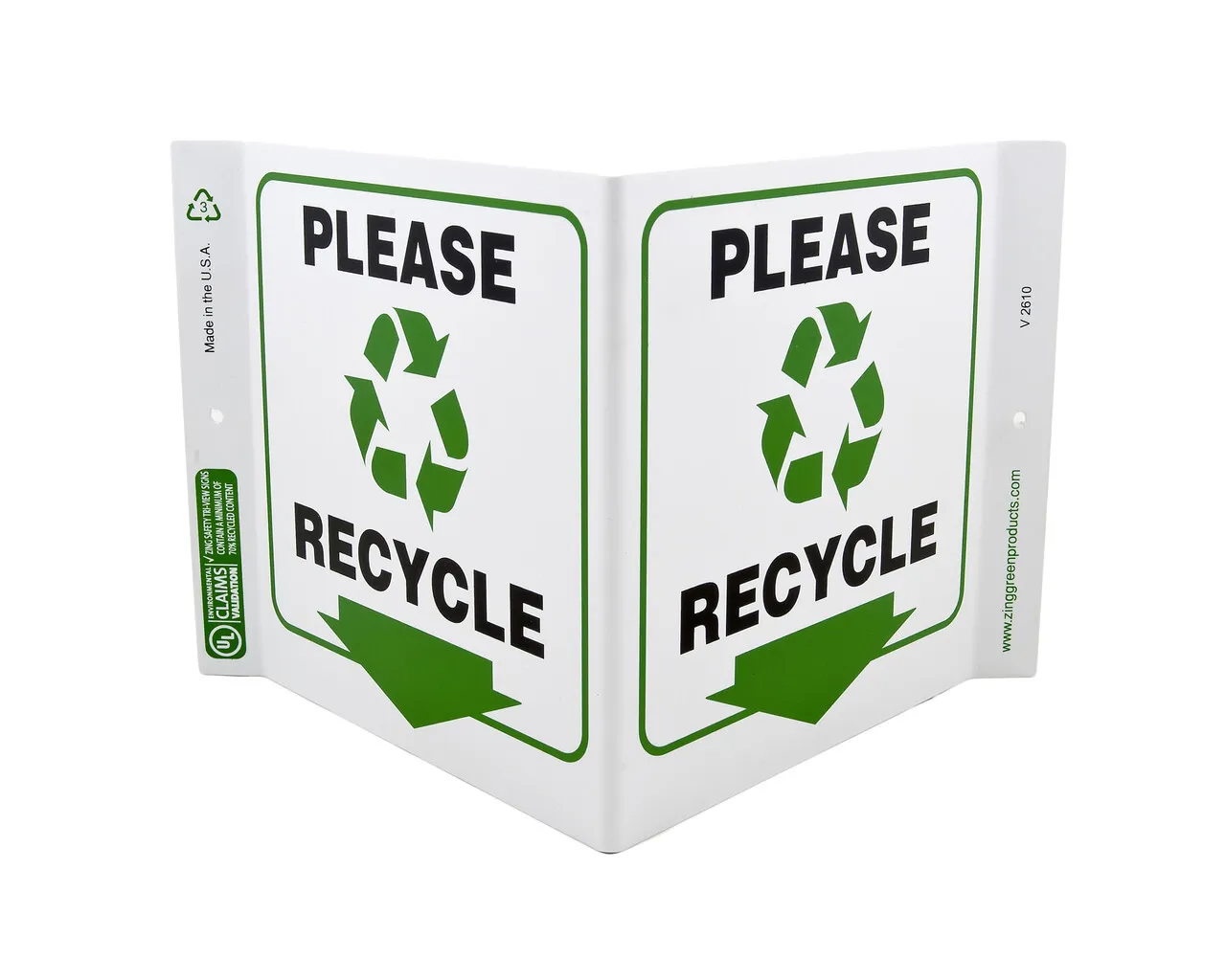 ZING 2610 Eco Recycle V Sign, Please Recycle, 7Hx12Wx5D, Recycled Plastic