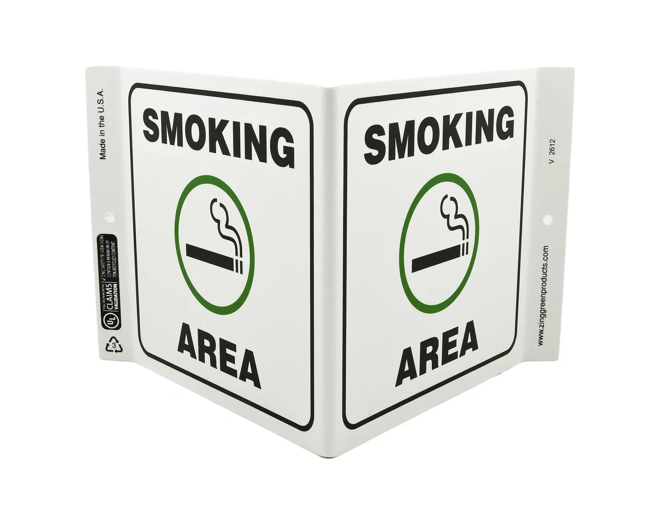 ZING 2612 Eco Safety V Sign, Smoking Area, 7Hx12Wx5D, Recycled Plastic
