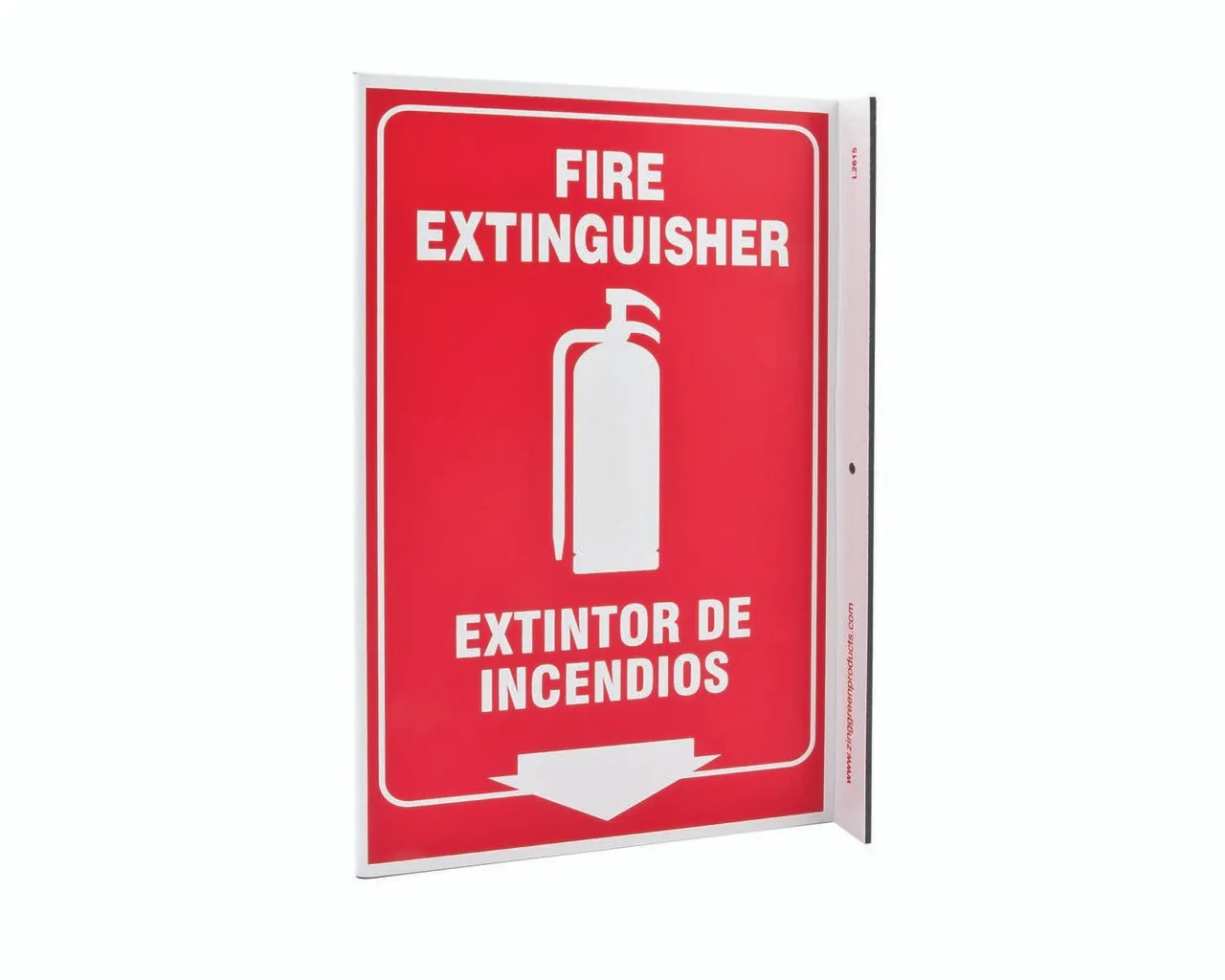 ZING 2615 Eco Safety L Sign, Fire Extinguisher Bilingual, 11Hx2.5Wx8D, Recycled Plastic