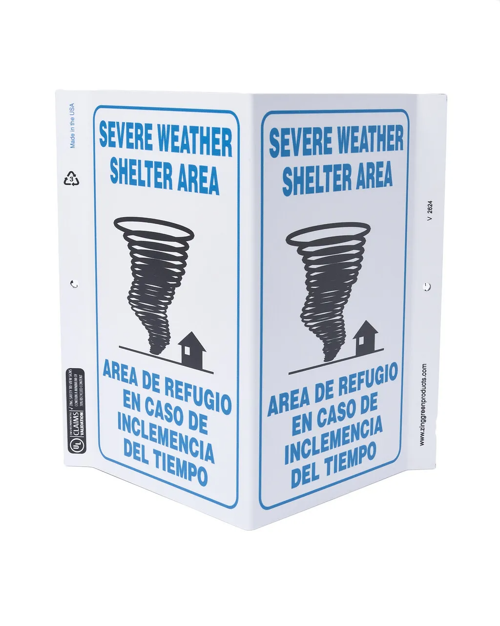 ZING 2624 Eco Safety V Sign, Severe Weather Bilingual, 11Hx7Wx5D, Recycled Plastic