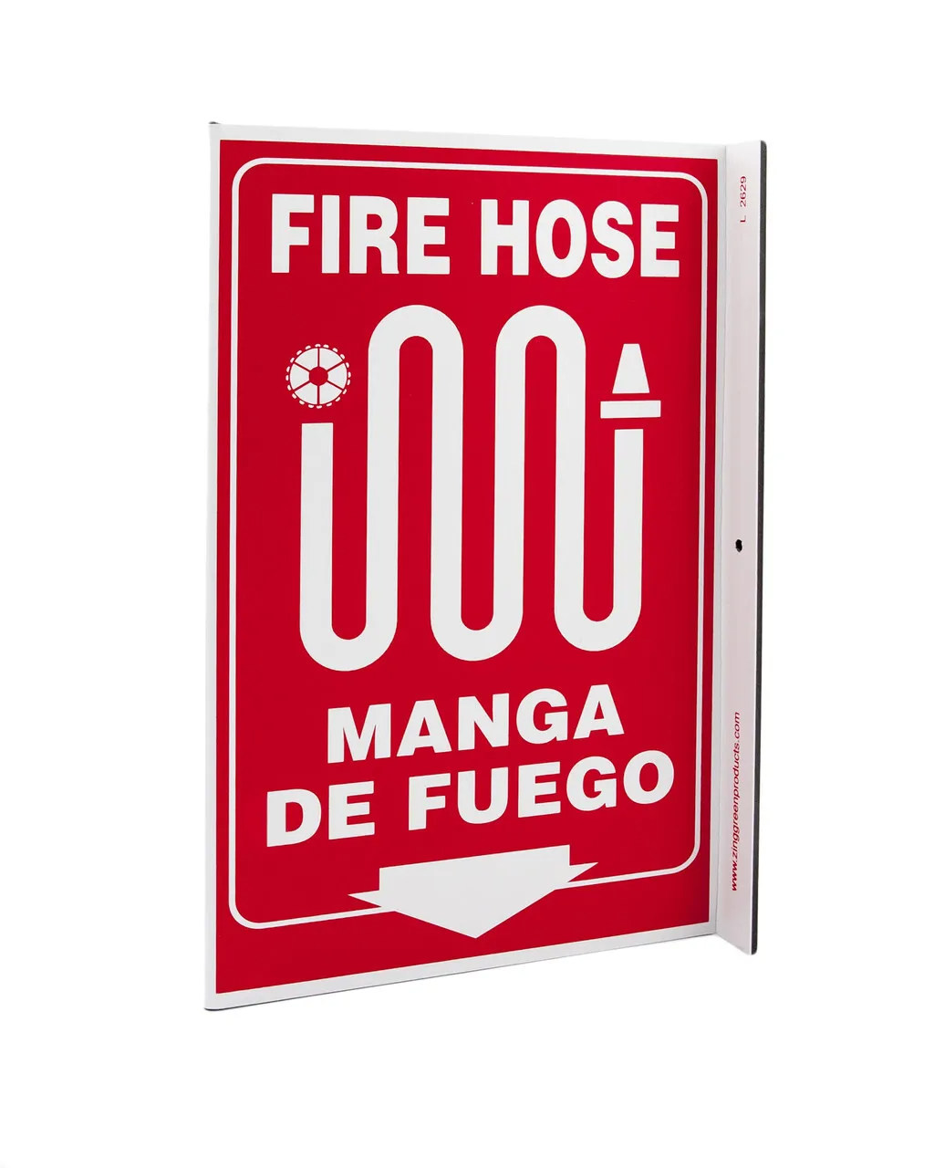 ZING 2629 Eco Safety L Sign, Fire Hose Bilingual, 11Hx2.5Wx8D, Recycled Plastic