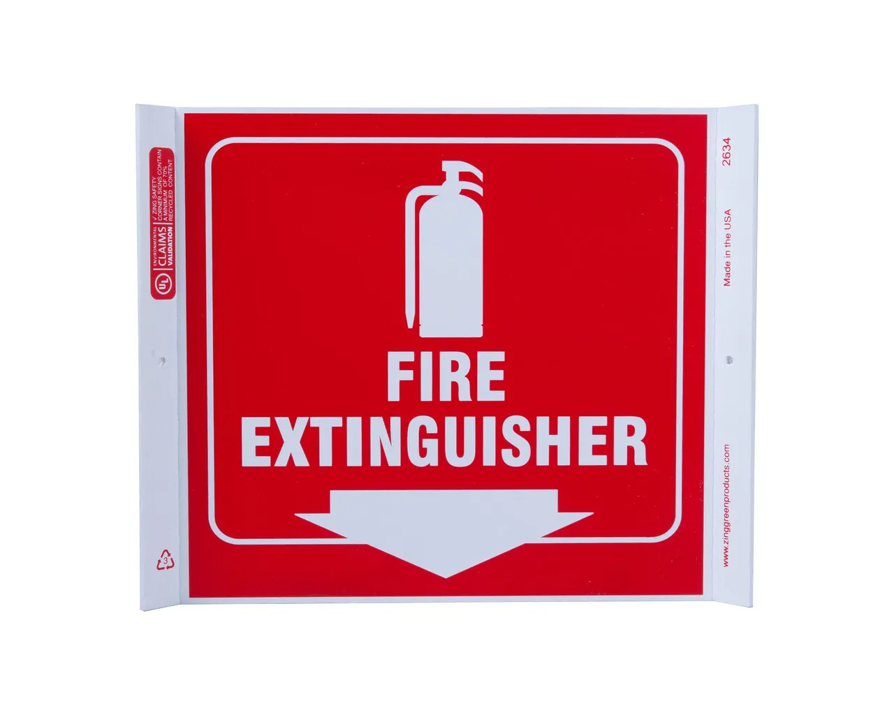 ZING 2634 Eco Safety Corner Sign, Fire Extinguisher, 10Hx10W, Recycled Plastic