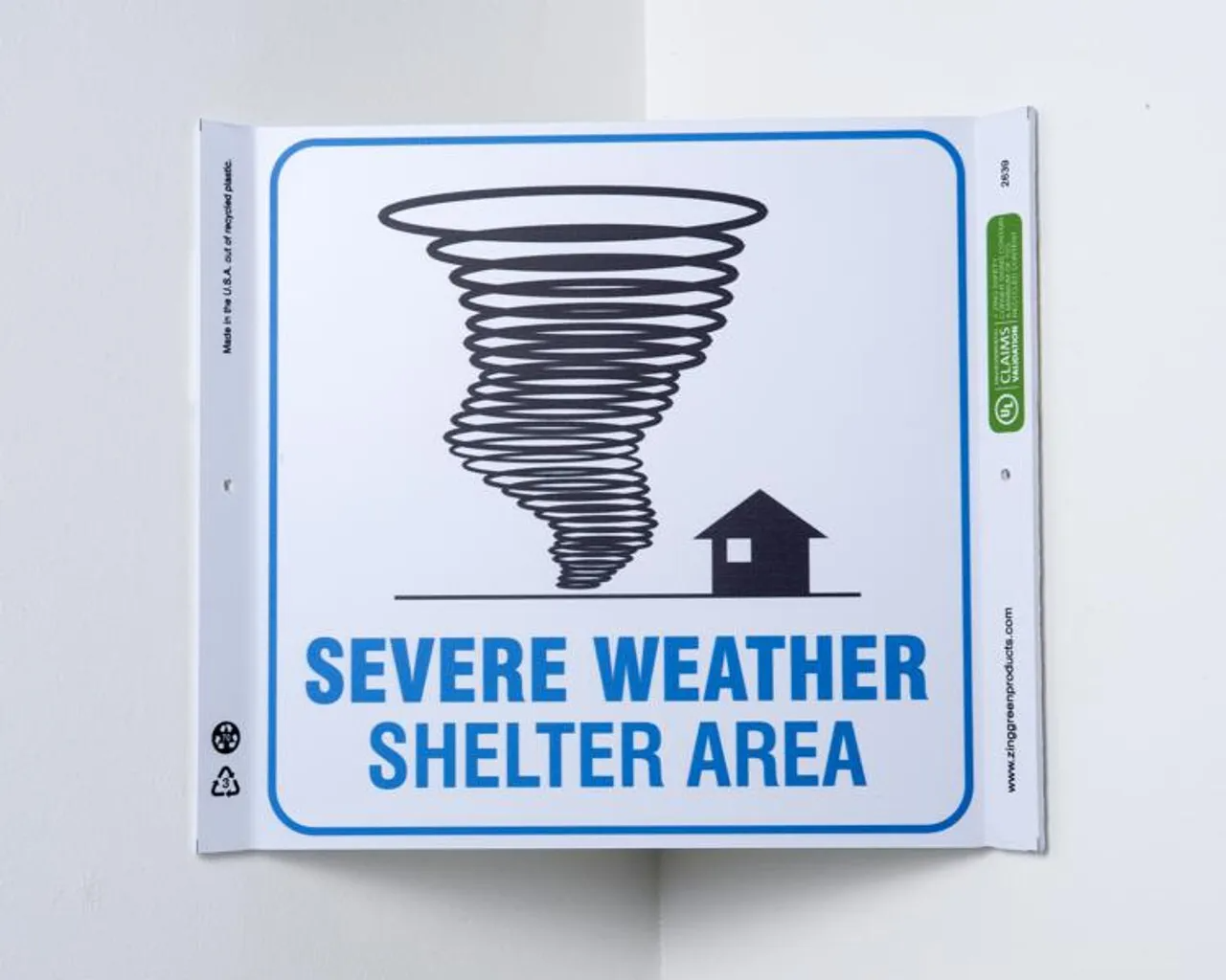 ZING 2639 Eco Safety Corner Sign, Severe Weather, 10Hx10W,Recycled Plastic