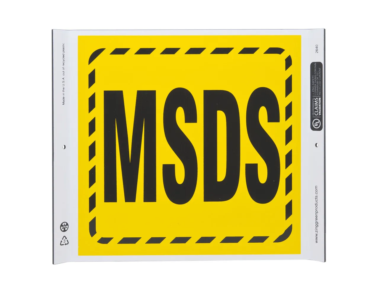 ZING 2640 Eco Safety Corner Sign, MSDS, 10Hx10W, Recycled Plastic