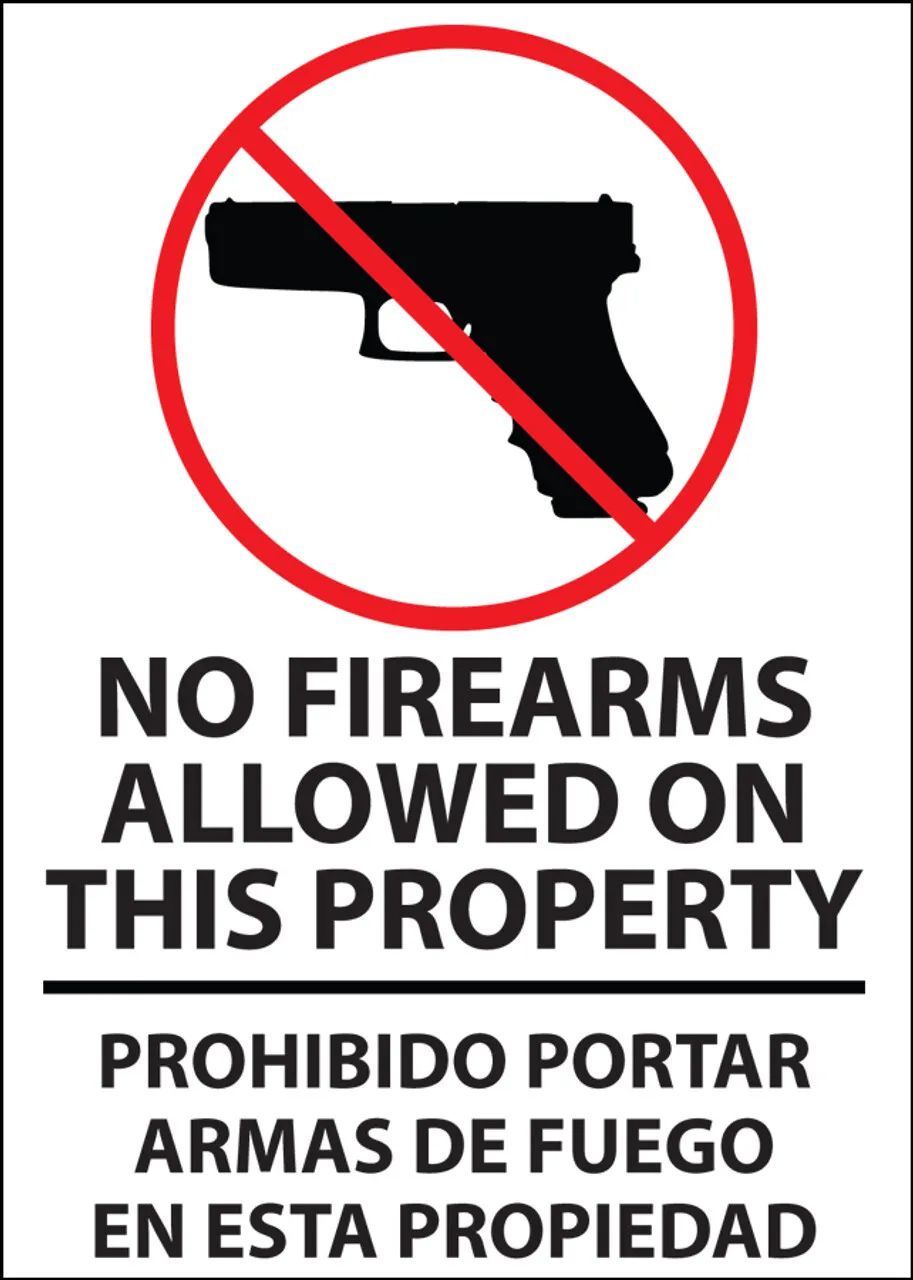 ZING Eco Security Label, No Firearms Allowed, 7Hx5W, Available in Different Materials, 2/Pk