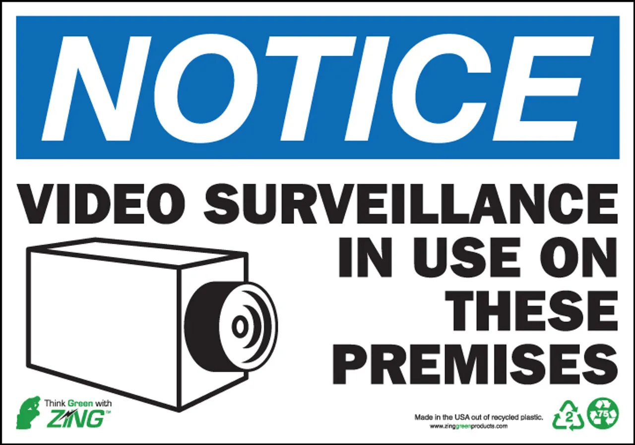 ZING Eco Security Label, Notice Video Surveillance, 5Hx7W, Available in Different Materials, 2/Pk