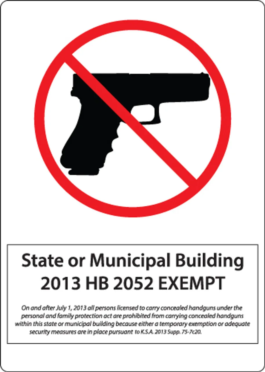 ZING 2801 Concealed Carry Sign, Kansas-Municipal, 14Hx10W, Available in Different Materials