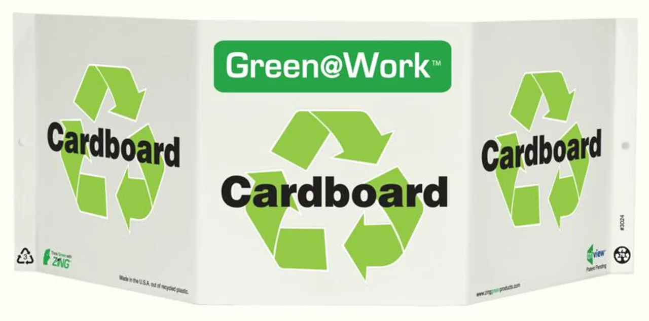 ZING 3024 ZING Green at Work Tri-View Sign, Cardboard, Recycle Symbol, 7.5Hx20W, Projects 5 Inches, Recycled Plastic