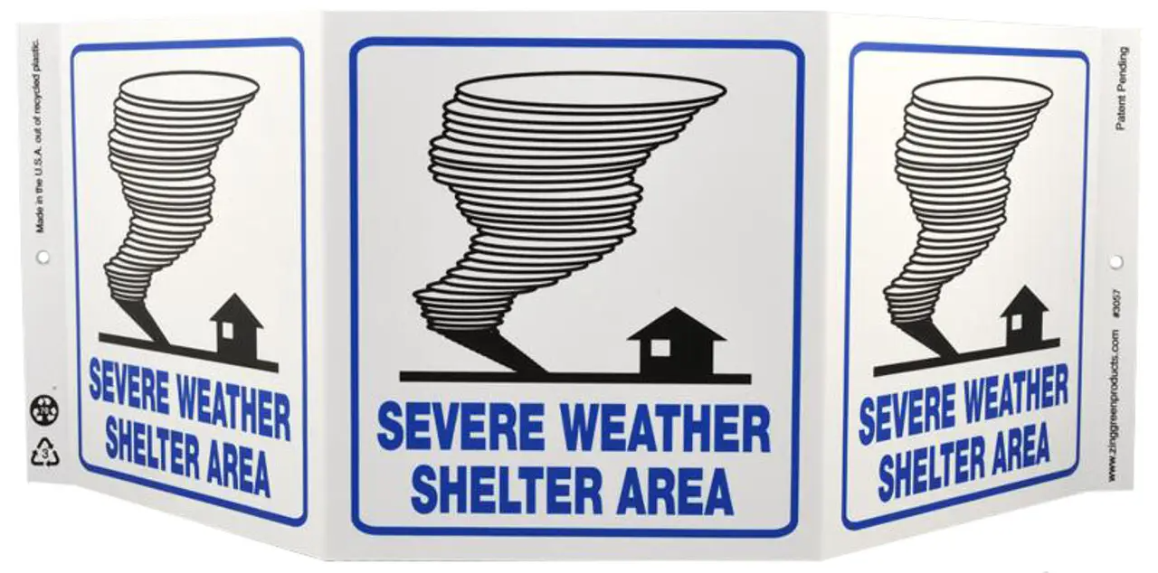 ZING 3057 Eco Safety Tri View Sign, Severe Weather, 7.5Hx20W, Projects 5 Inches, Recycled Plastic