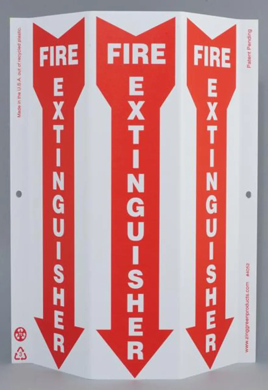 ZING 4052 Eco Safety Tri View Sign, Fire Extinguisher, 12Hx9W, Projects 3 Inches, Recycled Plastic