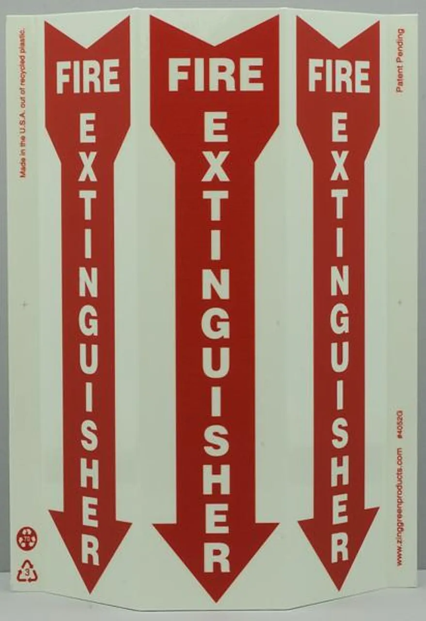 ZING 4052G Eco Safety Tri View Sign, Glow in the Dark, Fire Extinguisher, 12Hx9W, Projects 3 Inches, Recycled Plastic