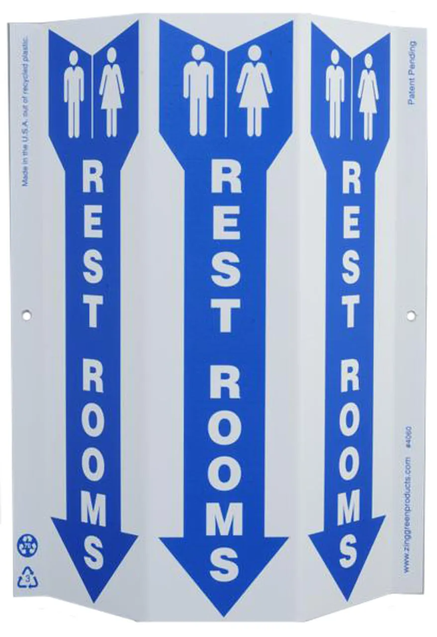 ZING 4060 Eco Public Facility Tri View Sign, Restrooms, 12Hx9W, Projects 3 Inches, Recycled Plastic