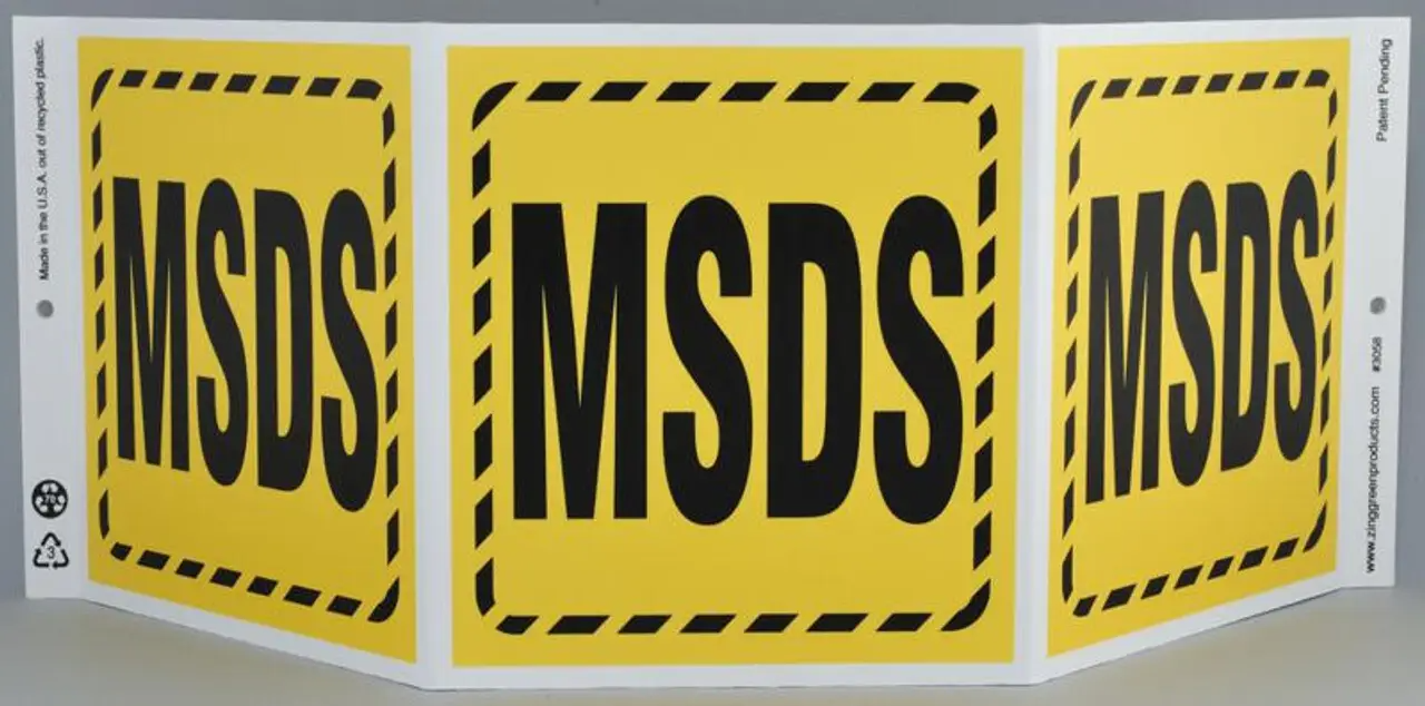 ZING 3058 Safety Tri View Sign, MSDS, 7.5Hx20W, Projects 5 Inches, Recycled Plastic
