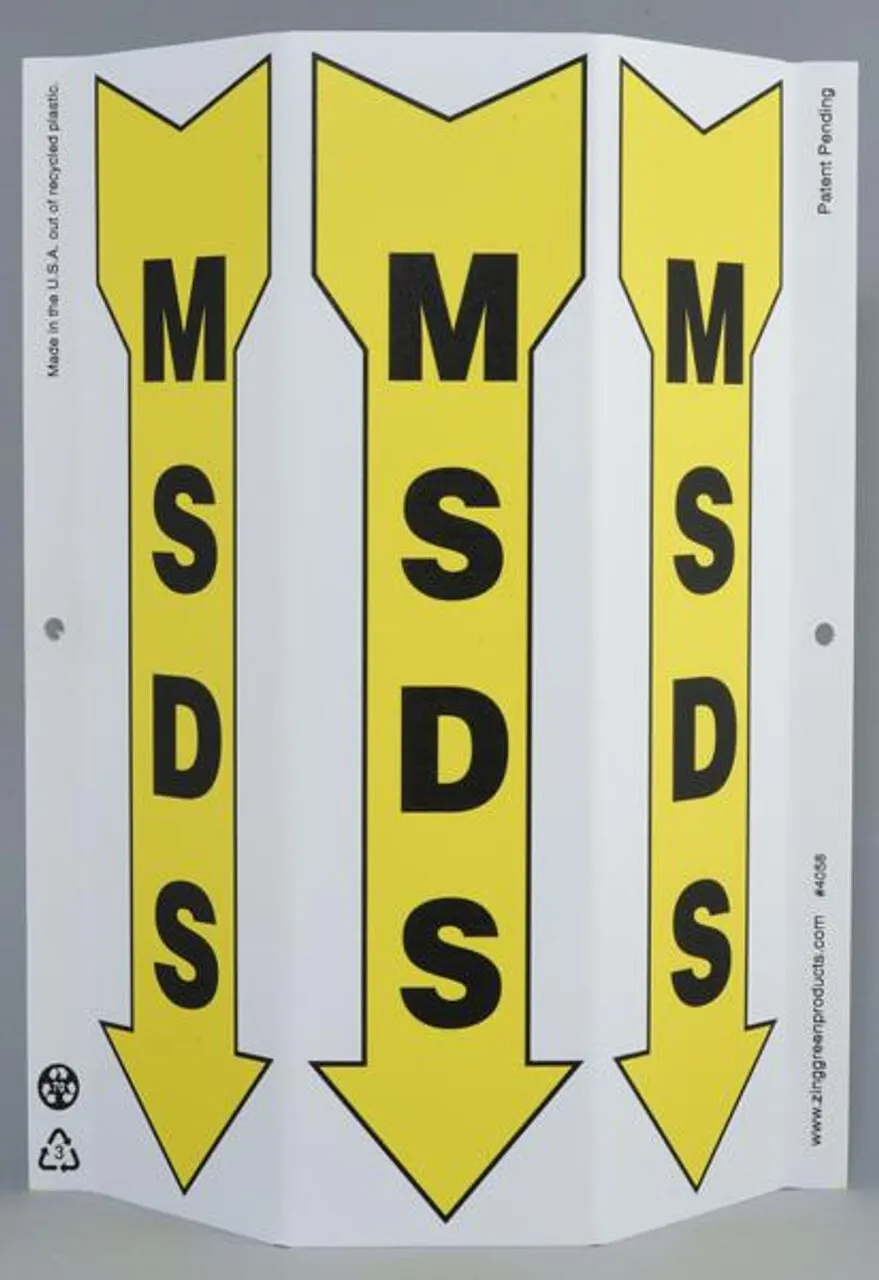 ZING 4058 Safety Tri View Sign, MSDS, 12Hx9W, Projects 3 Inches, Recycled Plastic