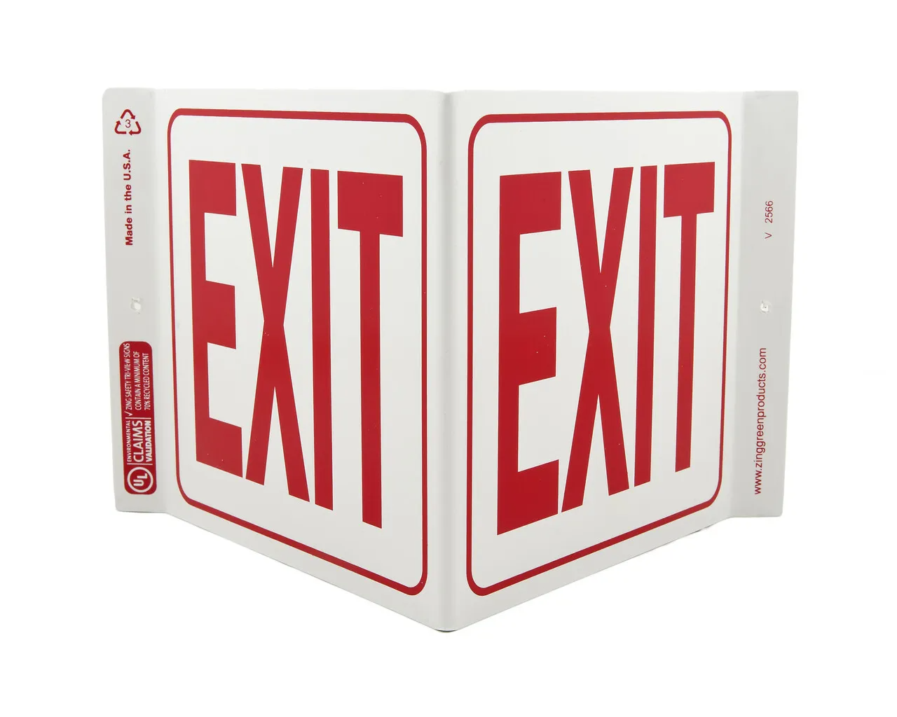 ZING 2566 Eco Safety V Sign, Exit, 7Hx12Wx5D, Recycled Plastic