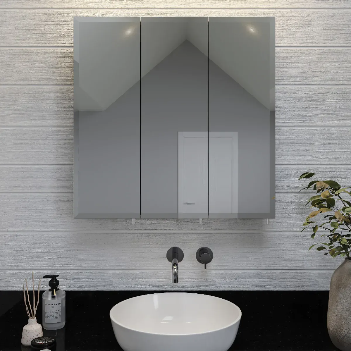 Croydex WC960122US Acadia Triple Door Tri-View 30inx30in White Steel Medicine Cabinet