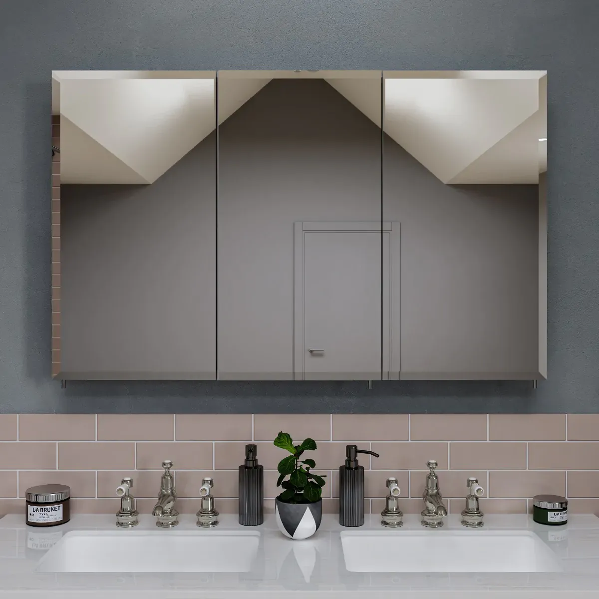 Croydex WC960322US Potomac Triple Door Tri-View 30inx48in White Steel Medicine Cabinet