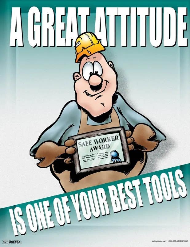 AccuformNMC P0942L Safety Poster, A Great Attitude Is One Of Your Best Tools, Laminated, 22" H x 17" W