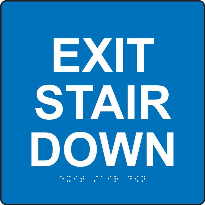 AccuformNMC PAD901 ADA Braille Tactile Sign, Exit Stair Down, 8" x 8"