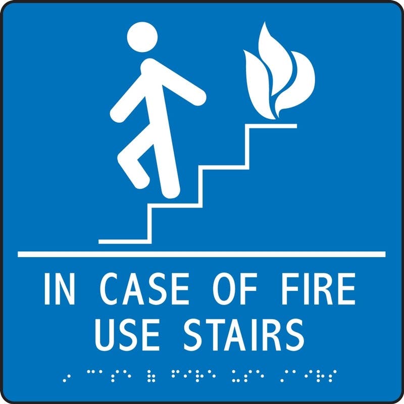 AccuformNMC PAD937 ADA Braille Tactile Sign, In Case Of Fire Use Stairs, 9" x 9"