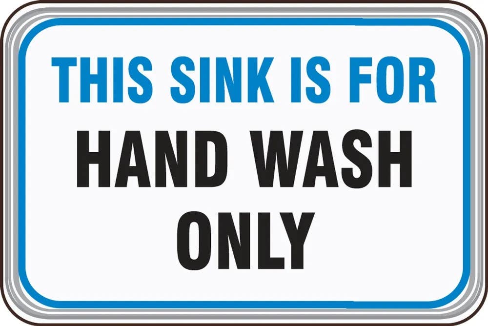 AccuformNMC PAR519 Deco-Shield Sign, This Sink Is For Hand Wash Only, 6" H x 9" W