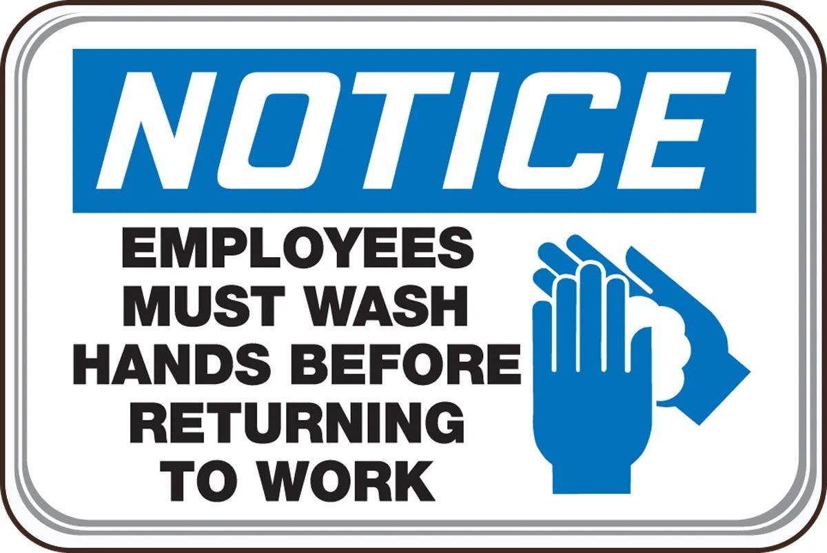 AccuformNMC PAR587 OSHA Notice Deco-Shield Sign, Employees Must Wash Hands Before Returning To Work, 6" H x 9" W