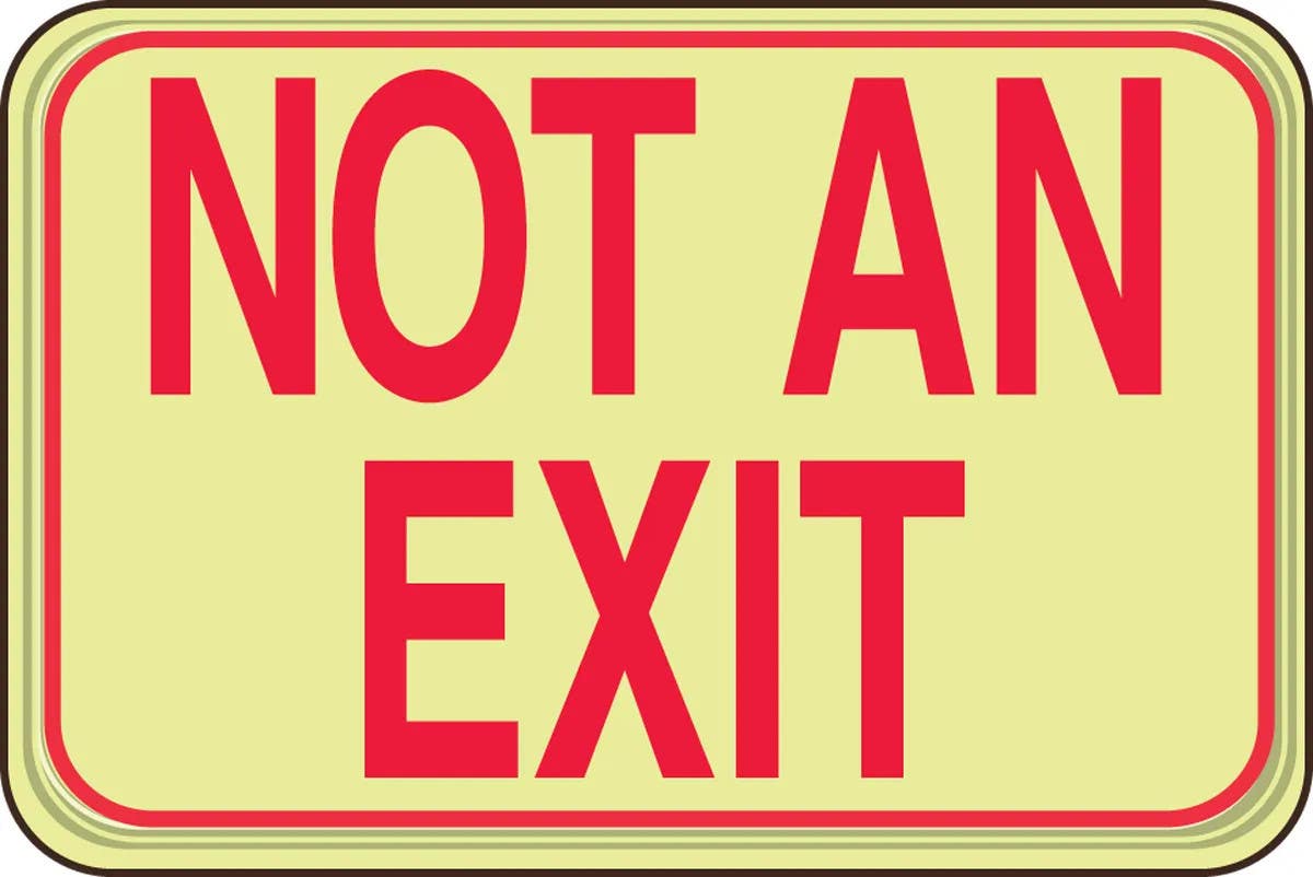 AccuformNMC PAR722 Deco-Shield, Glow-In-The-Dark Safety Sign, Not An Exit, 6" H x 9" W