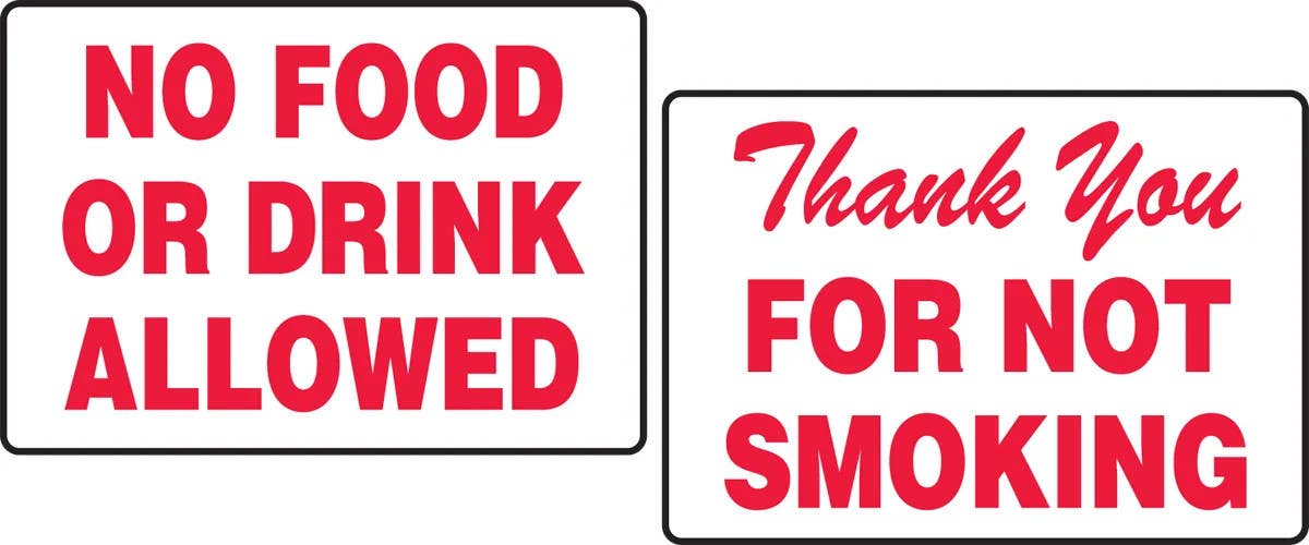 AccuformNMC PAT232 Tabletop Sign, No Food Or Drink, Thank You For Not Smoking, 3-1/2" H x 5" W