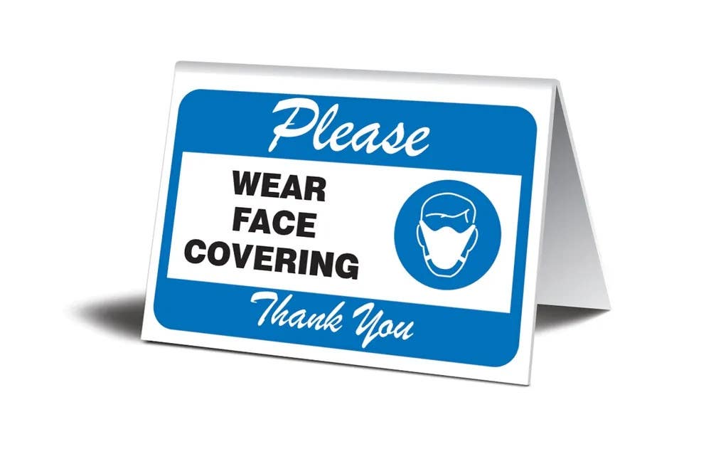 AccuformNMC PAT30 Table Top Sign, Please Wear Face Covering In This Area, 3-1/2" H x 5" W