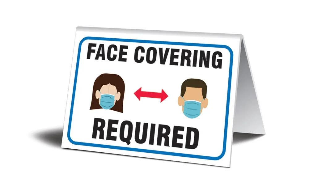 AccuformNMC PAT305 Table Top Sign, Face Covering Required, 3-1/2" H x 5" W