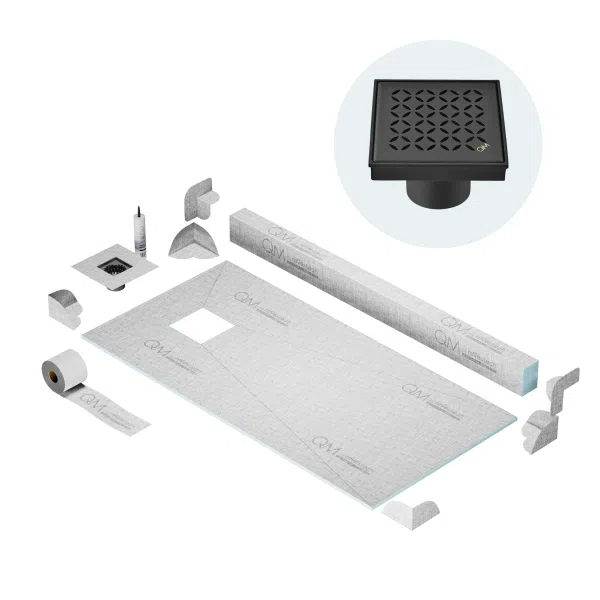 QM Drain SP Curb Lotus Shower Pan Kit Square Drain