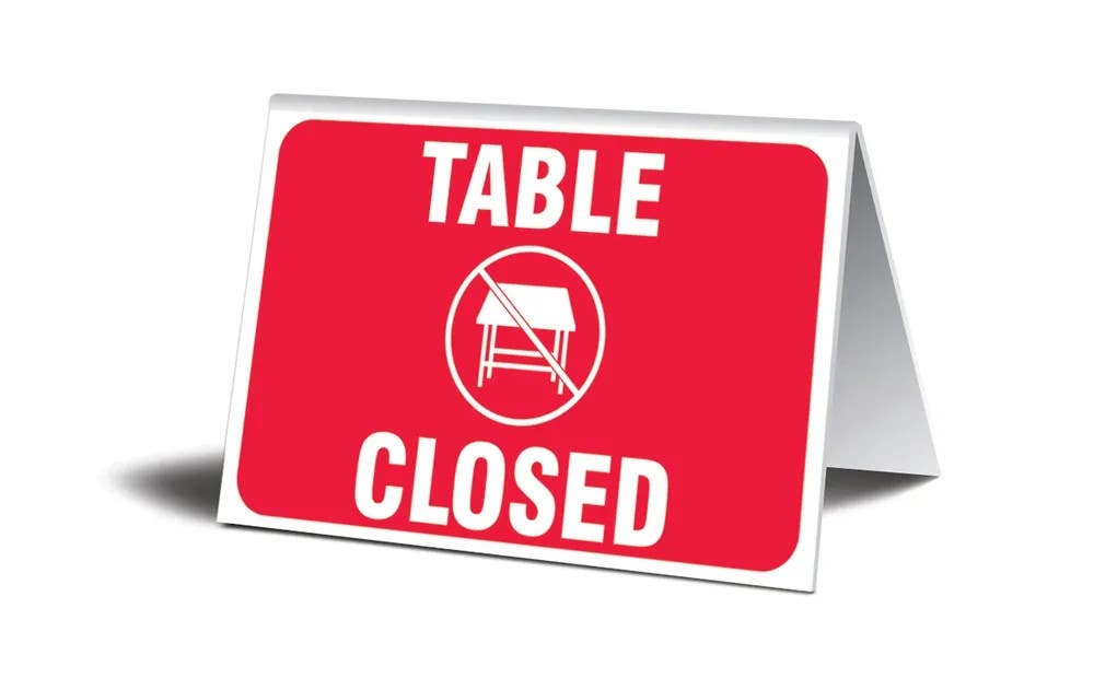 AccuformNMC PAT313 Table Top Sign, Table Closed, 3-1/2" H x 5" W