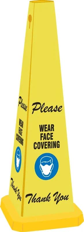 AccuformNMC PFC348 Quad Cone Safety Message, Please Wear Face Covering Thank you, 35" H