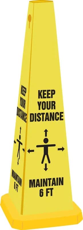 AccuformNMC PFC347 Quad Cone Safety Message, Keep Your Distance Maintain 6 FT, 35" H
