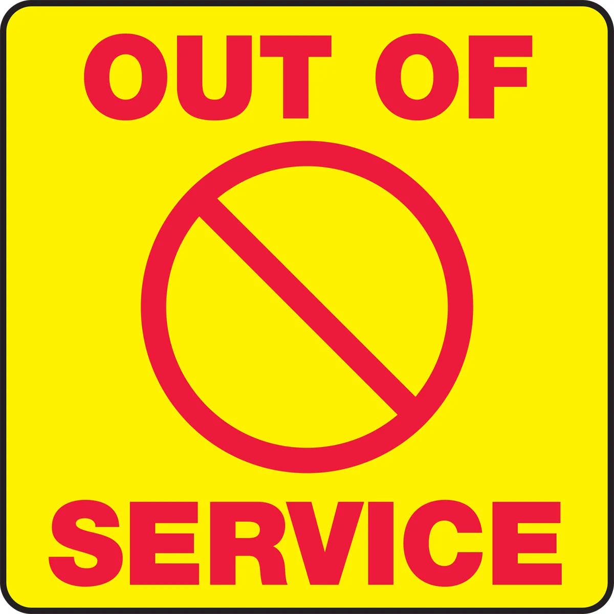 AccuformNMC PFC636 Sign Holder Label, Out Of Service, Yellow Adhesive Vinyl, 8" x 8"
