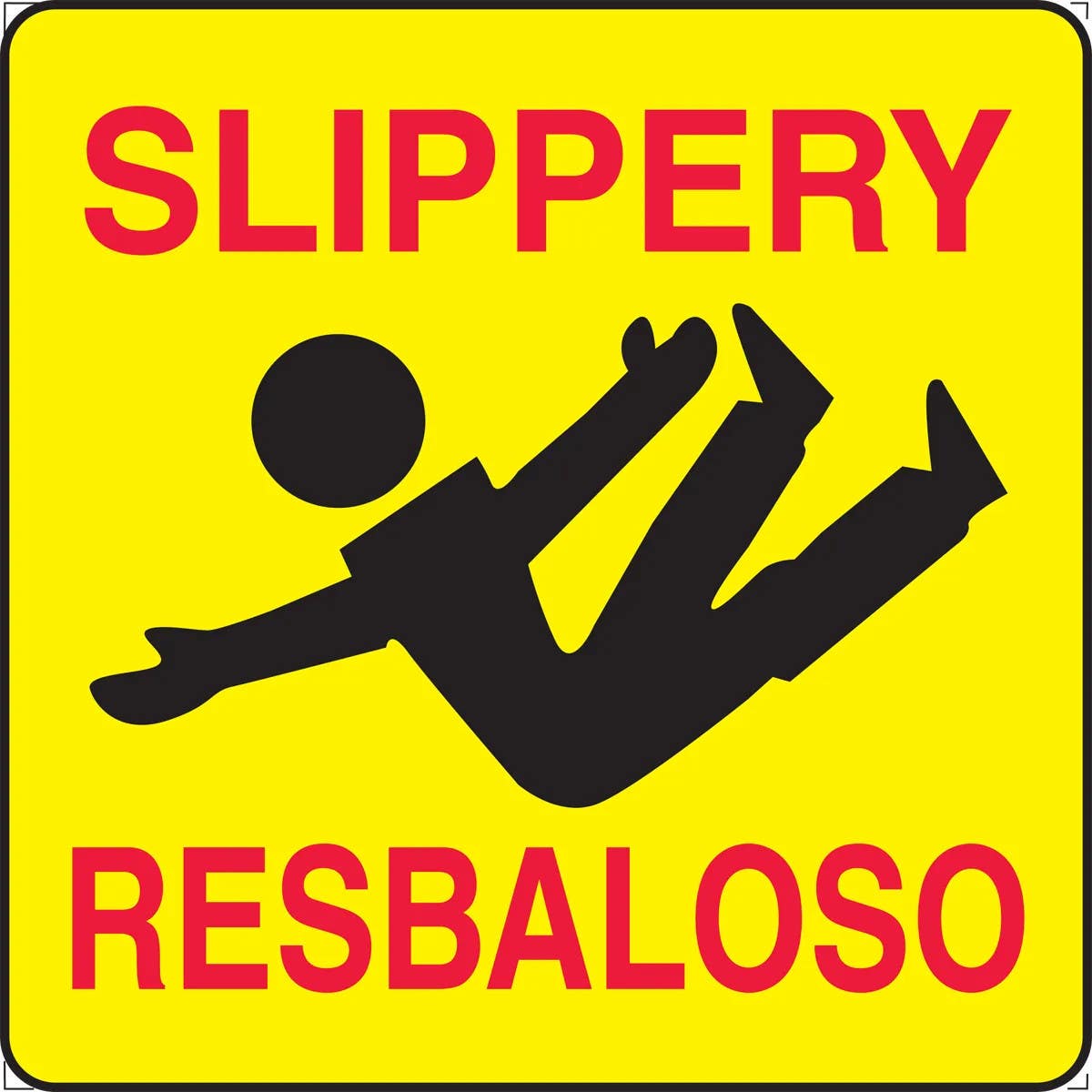 AccuformNMC PFC646 Bilingual Sign Holder Label, Slippery, Resbaloso, Yellow Adhesive Vinyl, 8" x 8"