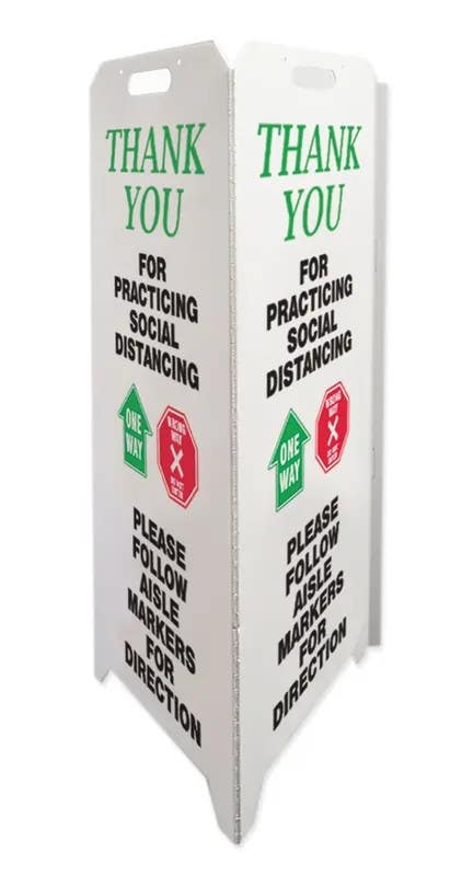 AccuformNMC PFE360 OSHA Notice Triple-Sided Fold-Ups Safety Sign, Thank You For Practicing Social Distancing…