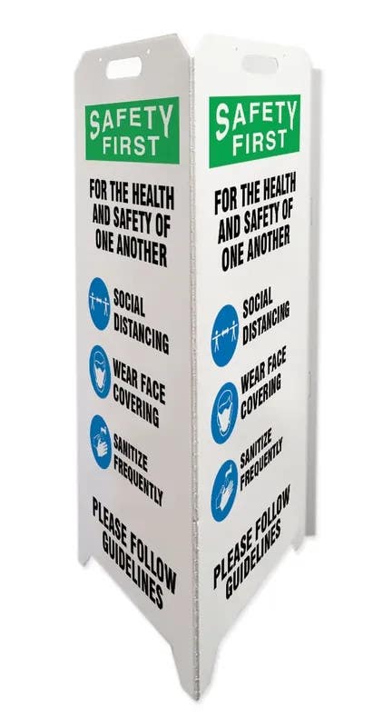 AccuformNMC PFE367 OSHA Safety First Triple-Sided Fold-Ups Safety Sign, For The Health And Safety Of One Another…