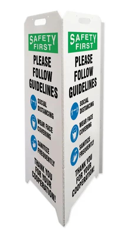 AccuformNMC PFE370 OSHA Safety First Triple-Sided Fold-Ups Safety Sign, Please Follow Our Guidelines…
