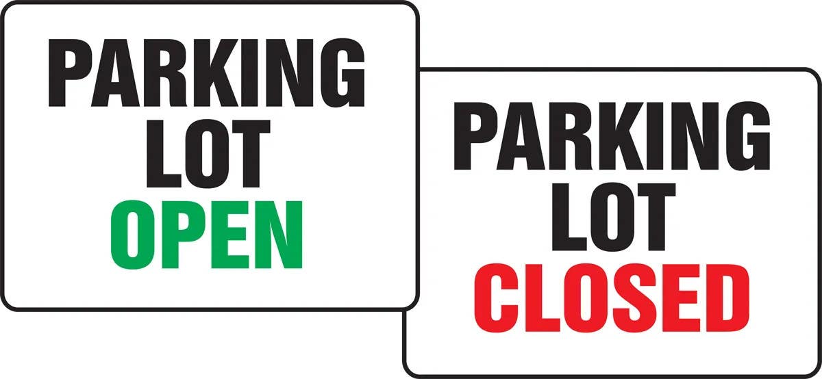 AccuformNMC PFK509 Quik Sign Fold-Ups, Parking Lot Open / Parking Lot Closed, Corrugated Plastic, 18" H x 24" W