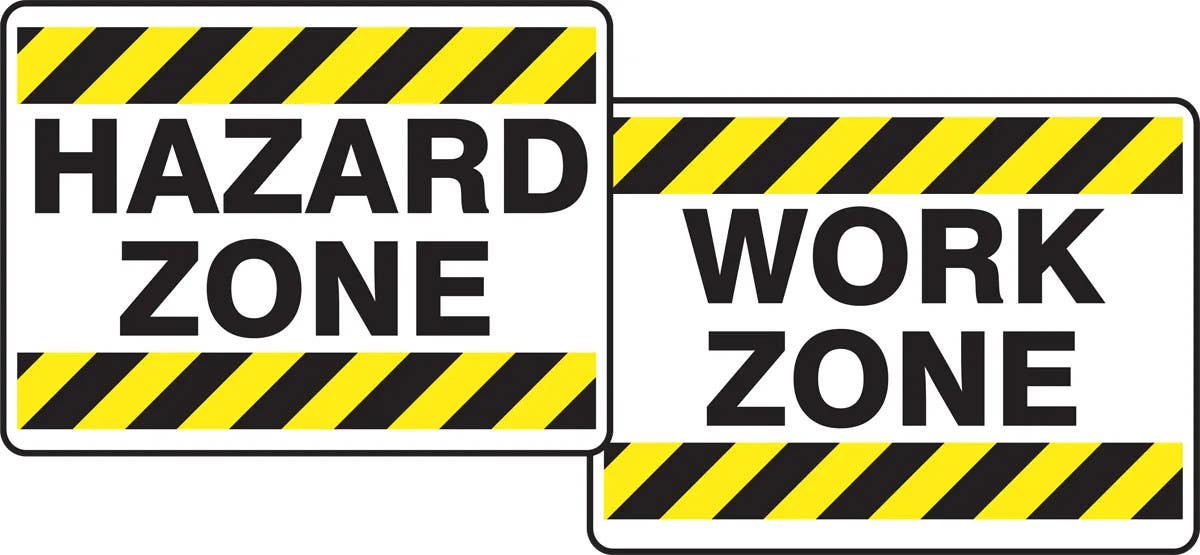 AccuformNMC PFK528 Quik Sign Fold-Ups, Hazard Zone / Work Zone, Corrugated Plastic, 18" H x 24" W